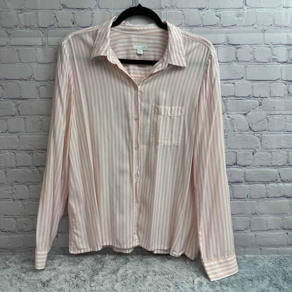 J jill Tops - J Jill Pink White Striped Long Sleeve Shirt Button Down Medium Lightweight